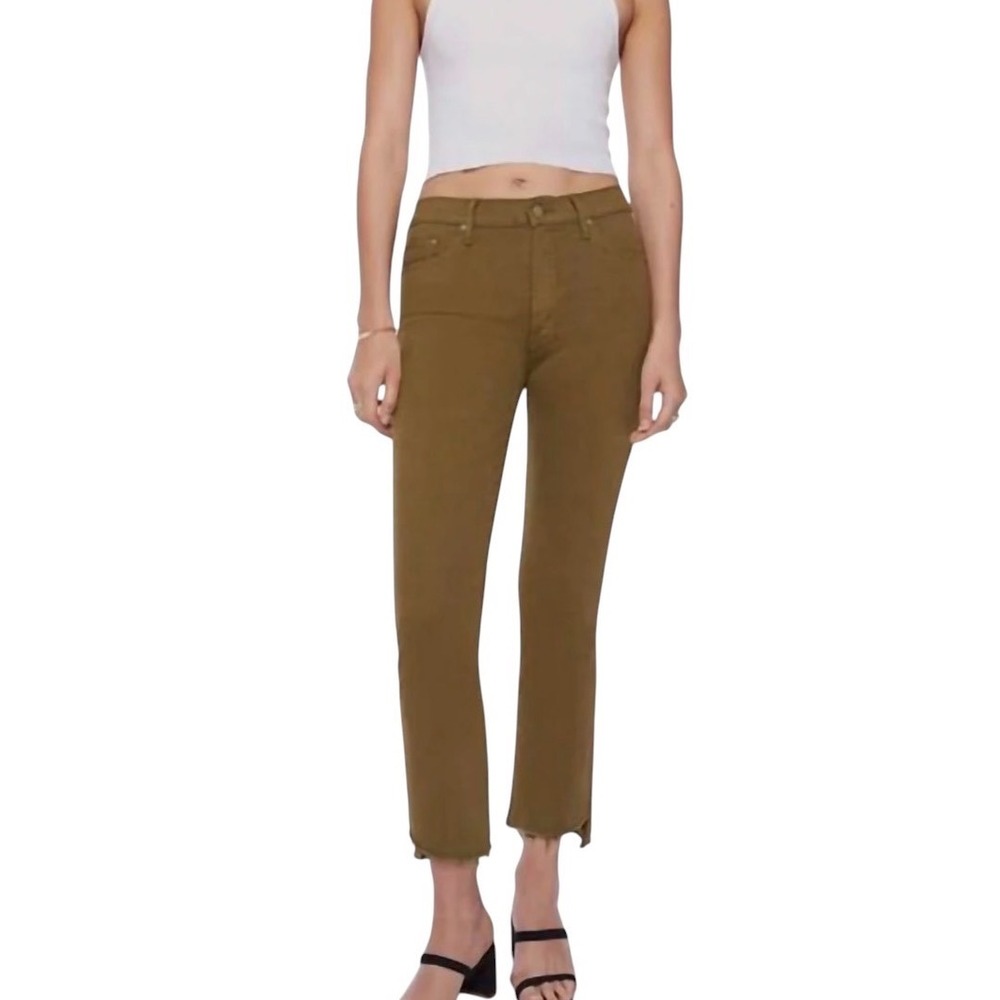 MOTHER The Insider Crop‎ Step Fray Jeans Fir Green 1157-753 Olive Size 26